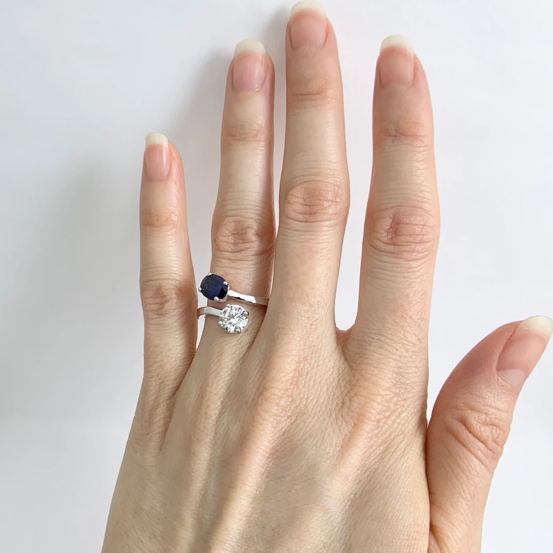 GIA Sapphire Diamond 2-Stone Wrap Bypass Statement Ring 14K White Gold 2.28 CTW - 3