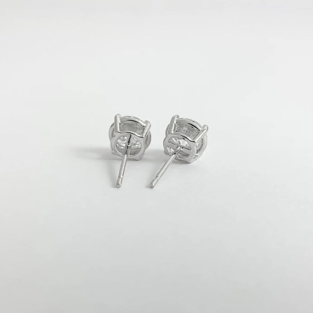 Round Diamond Stud Earrings 14K White Gold 4-Prong Basket, 1.90 CTW - 7
