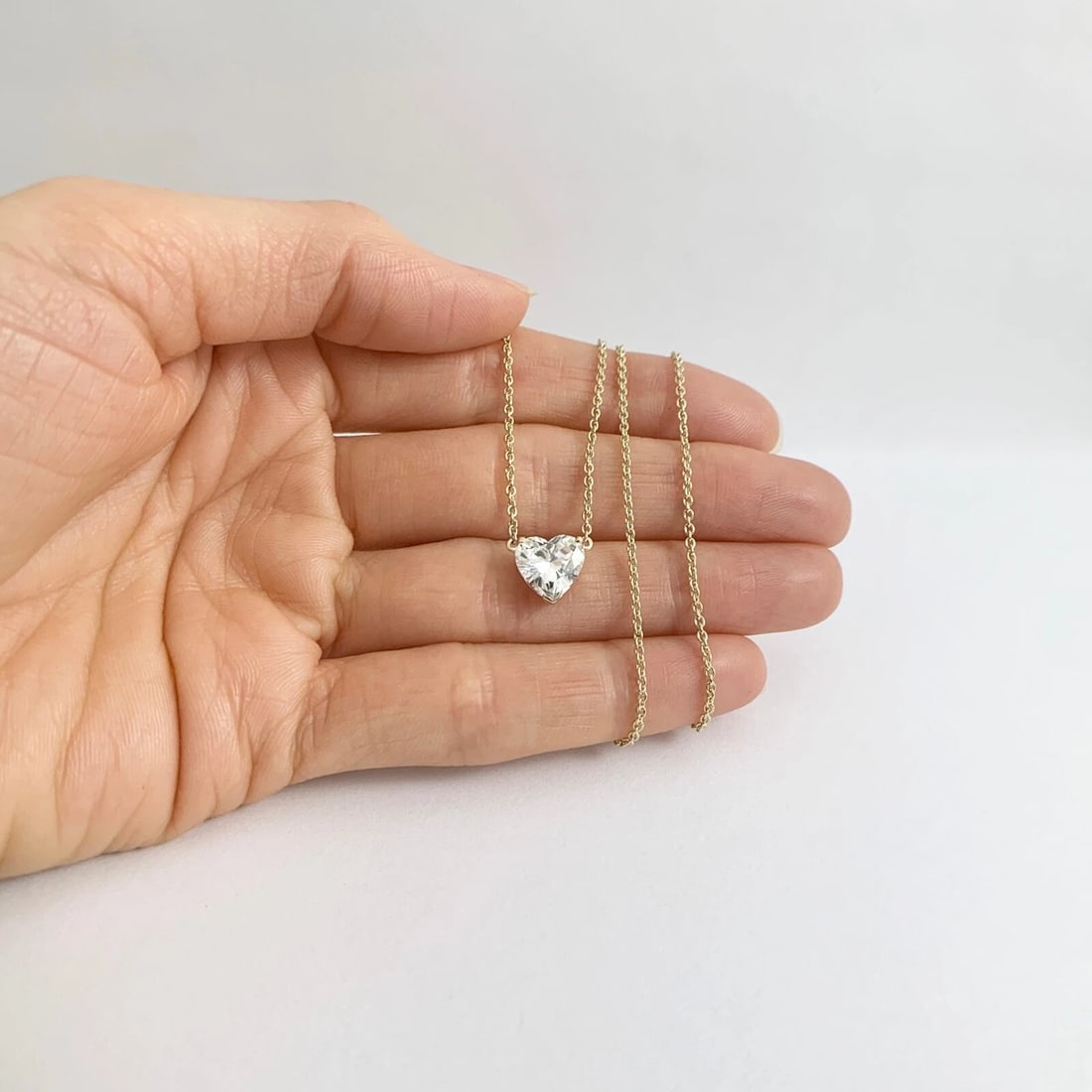 Heart Solitaire Diamond Pendant Necklace 14K Yellow Gold 2.01 CT - 2