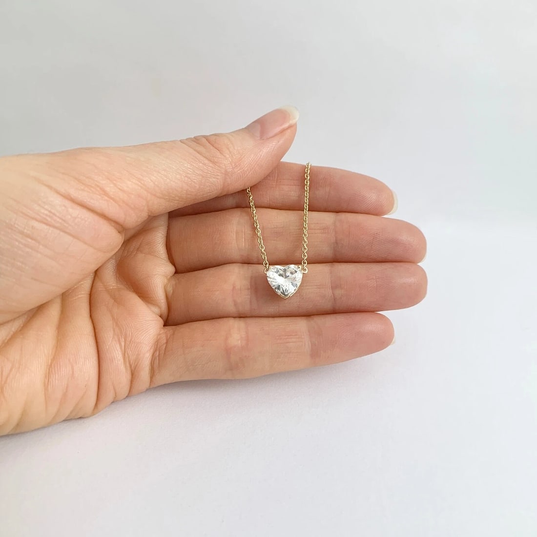 Heart Solitaire Diamond Pendant Necklace 14K Yellow Gold 2.01 CT - 3