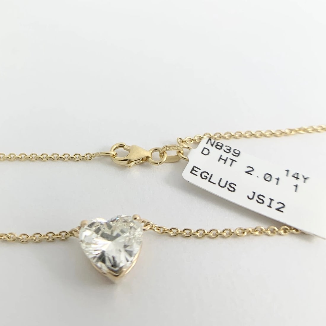 Heart Solitaire Diamond Pendant Necklace 14K Yellow Gold 2.01 CT - 7
