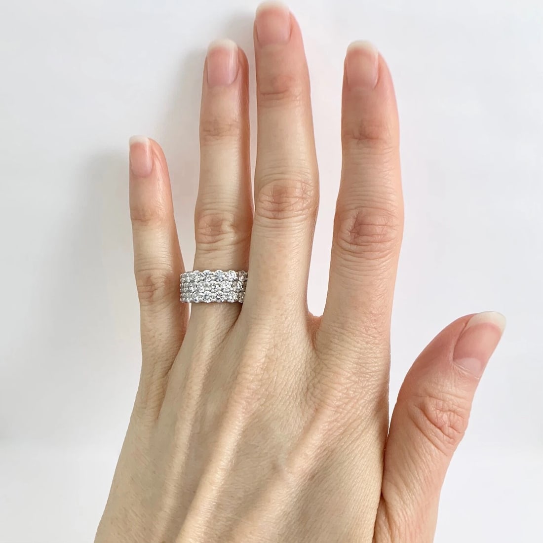 Wide Round Diamond Pave Eternity Ring Wedding Band 14K White Gold, 6.35 CTW - 2
