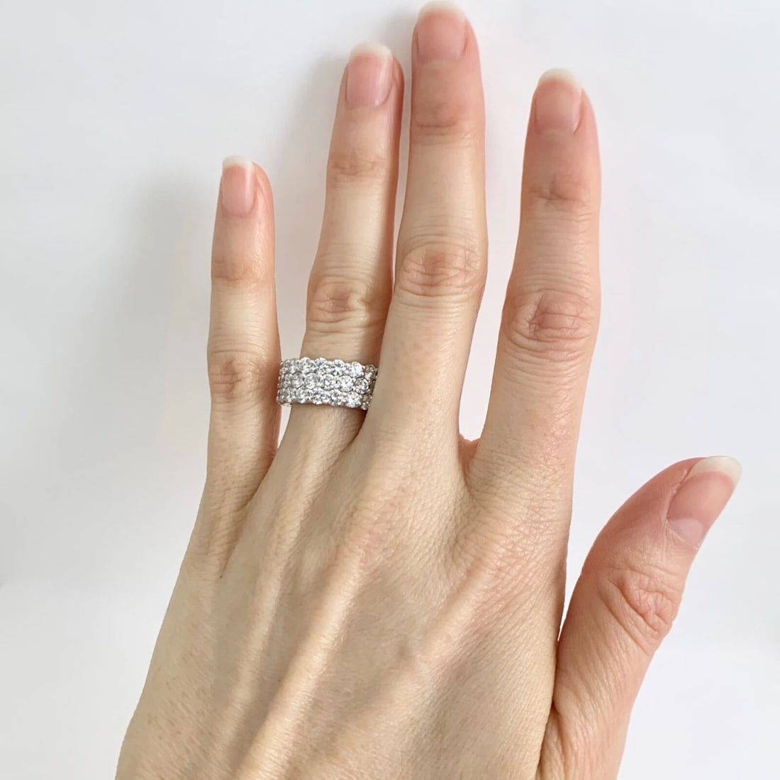 Wide Round Diamond Pave Eternity Ring Wedding Band 14K White Gold, 6.35 CTW - 3
