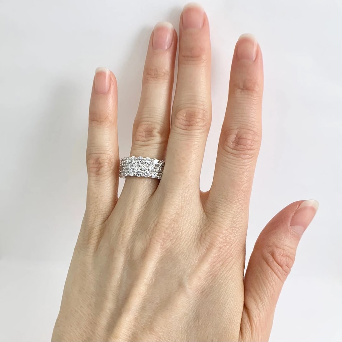 Wide Round Diamond Pave Eternity Ring Wedding Band 14K White Gold, 6.35 CTW - 4
