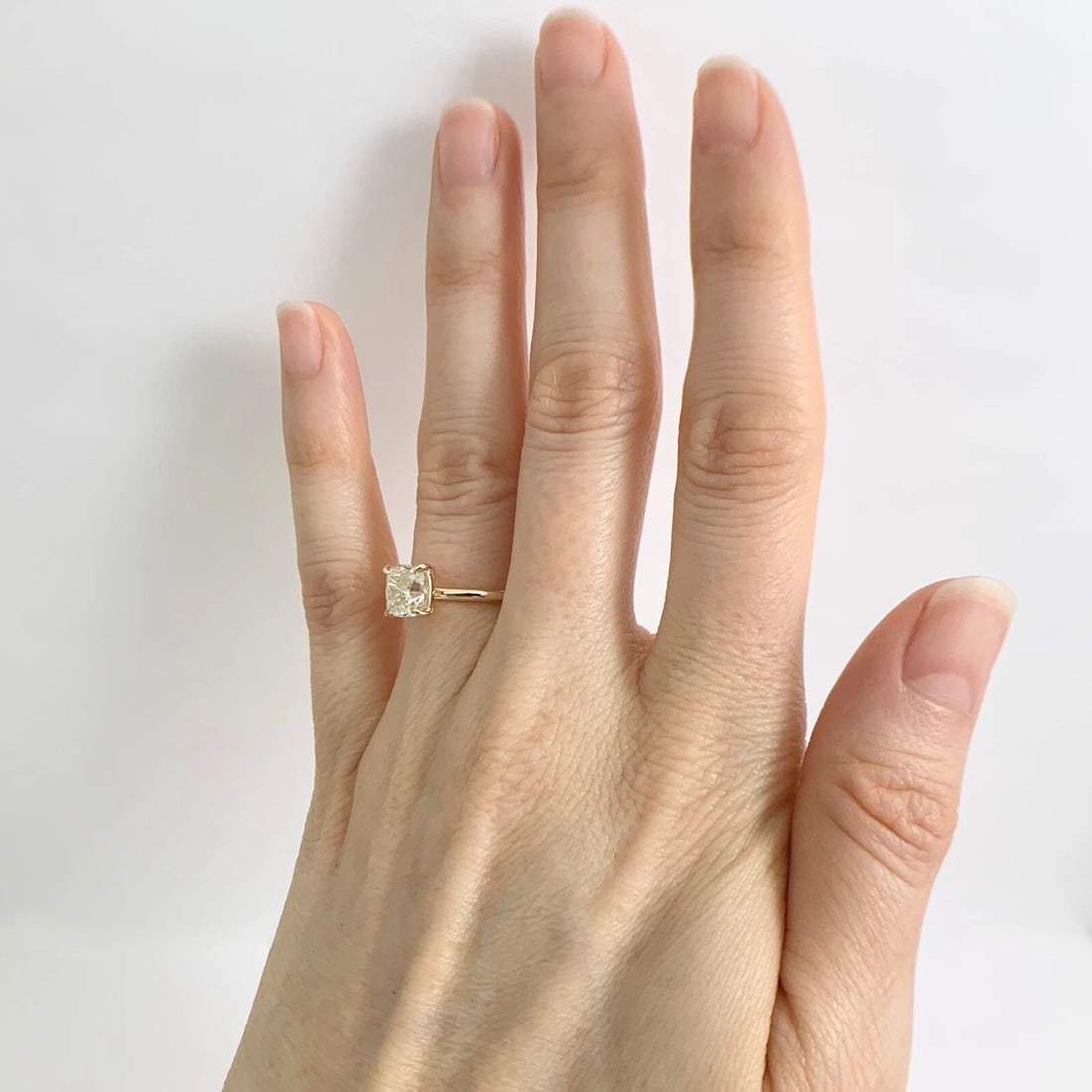 Light Yellow Cushion Solitaire Diamond Engagement Ring 14K Yellow Gold, 1.51 CT - 4