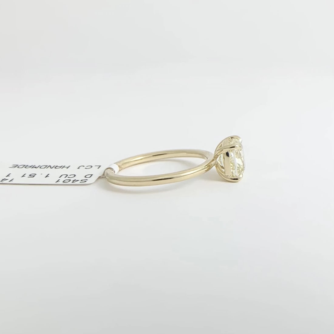 Light Yellow Cushion Solitaire Diamond Engagement Ring 14K Yellow Gold, 1.51 CT - 7