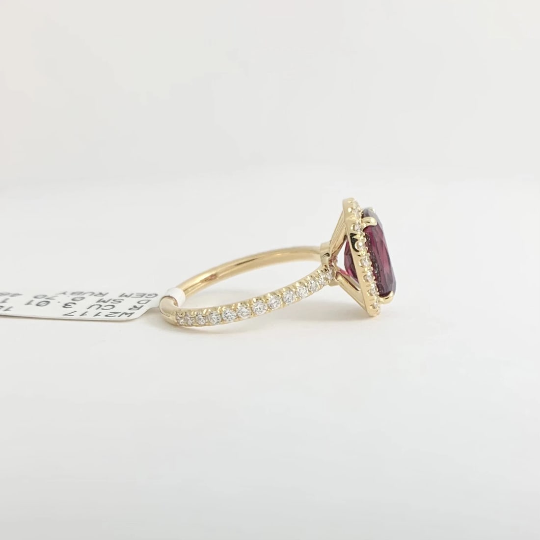 Oval Ruby Diamond Halo Gemstone Statement Ring 18K Yellow Gold, 3.71 CTW - 7