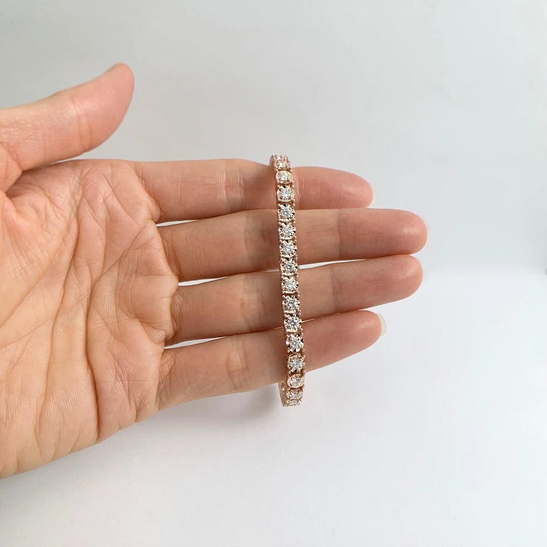 Round Diamond Illusion-Set Tennis Bracelet 14K Pink Rose Gold 7 Inches, 3.05 CTW - 2