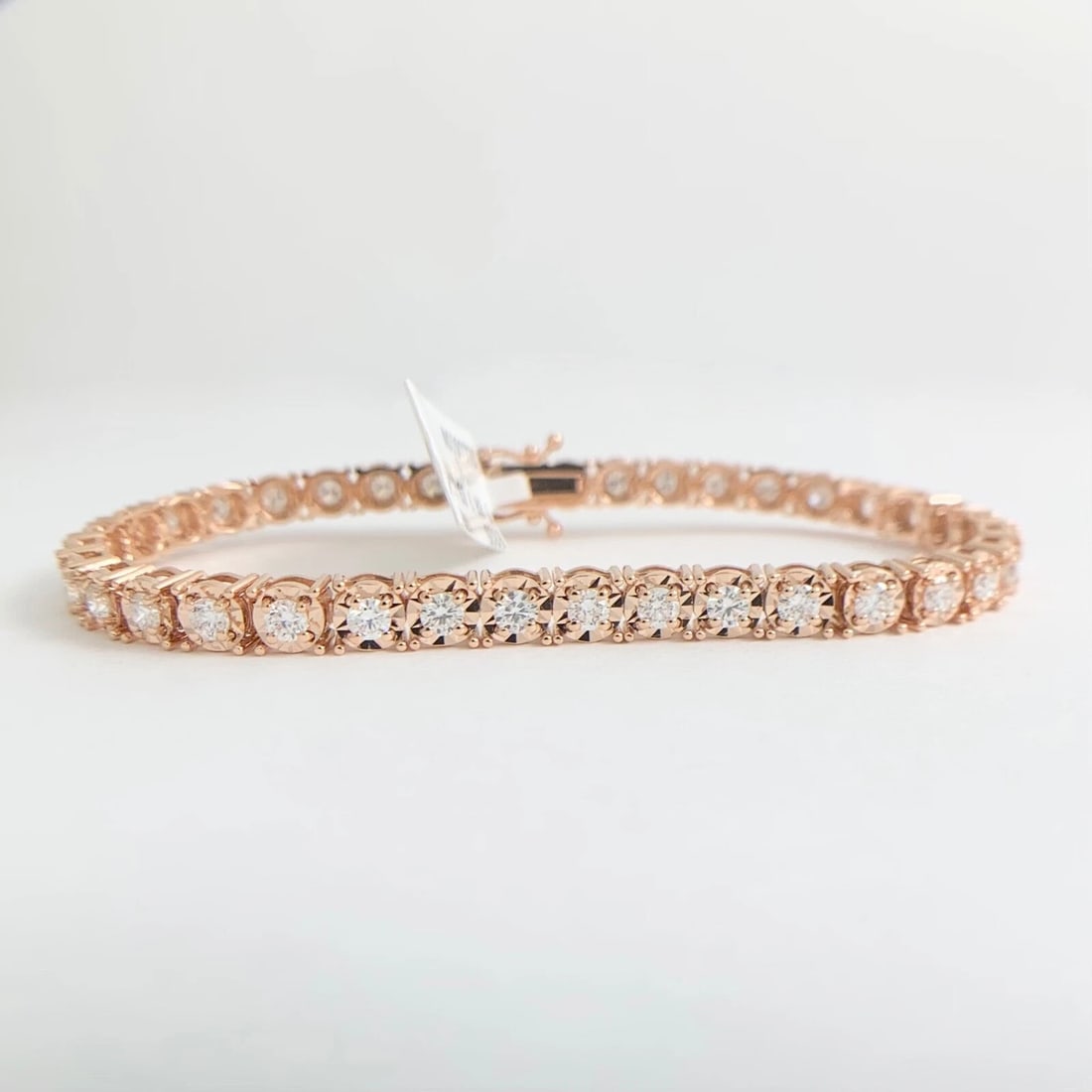 Round Diamond Illusion-Set Tennis Bracelet 14K Pink Rose Gold 7 Inches, 3.05 CTW - 7
