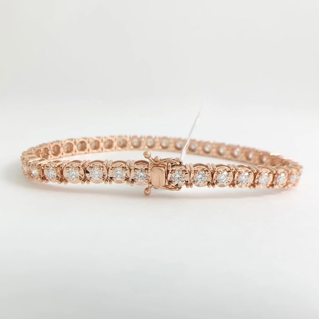 Round Diamond Illusion-Set Tennis Bracelet 14K Pink Rose Gold 7 Inches, 3.03 CTW - 7