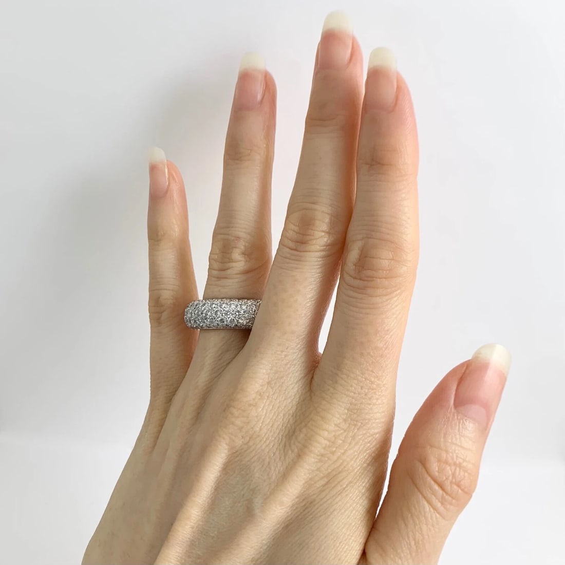 Wide Pave Diamond Dome Ring Statement Band 14K White Gold, 3.04 CTW - 2