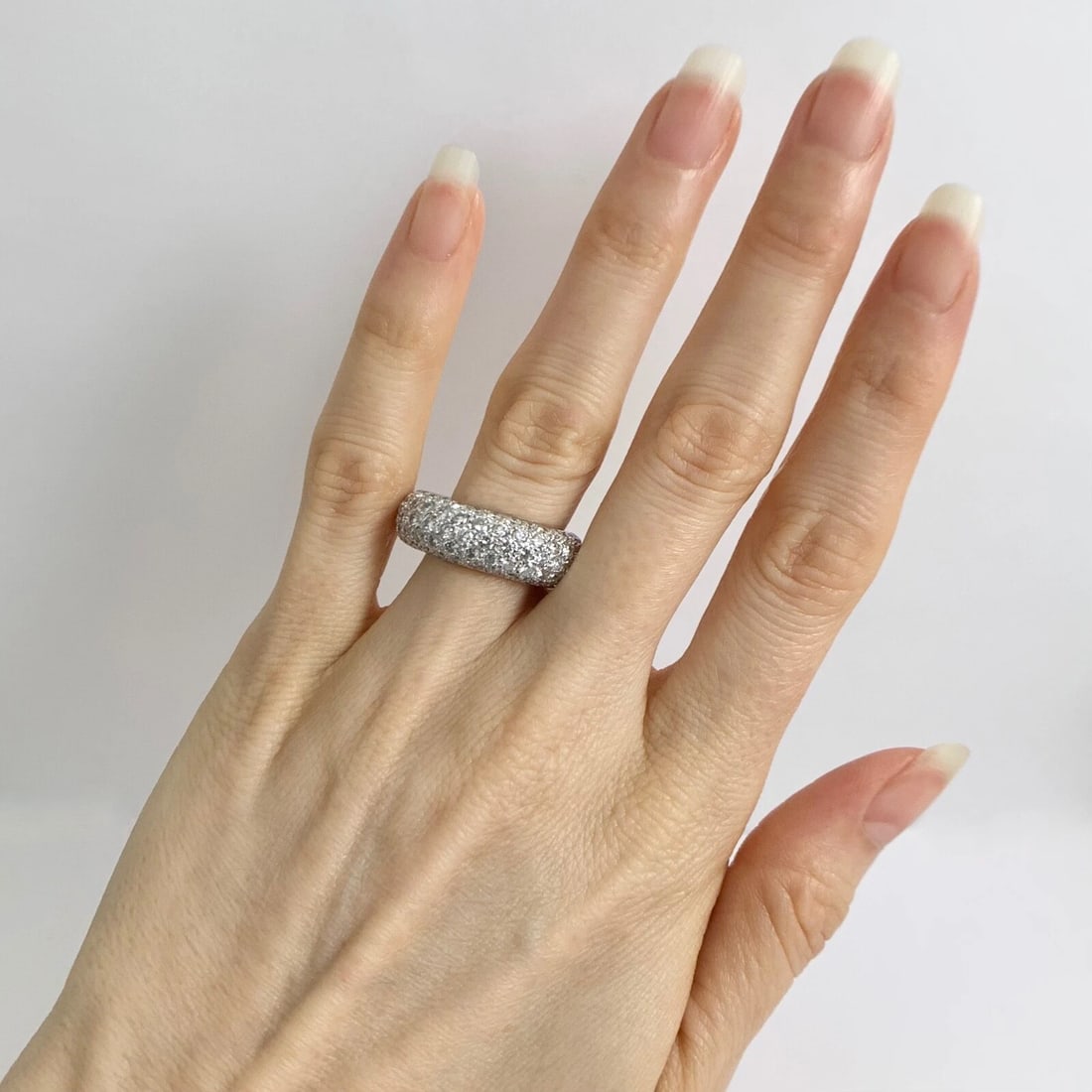 Wide Pave Diamond Dome Ring Statement Band 14K White Gold, 3.04 CTW - 3