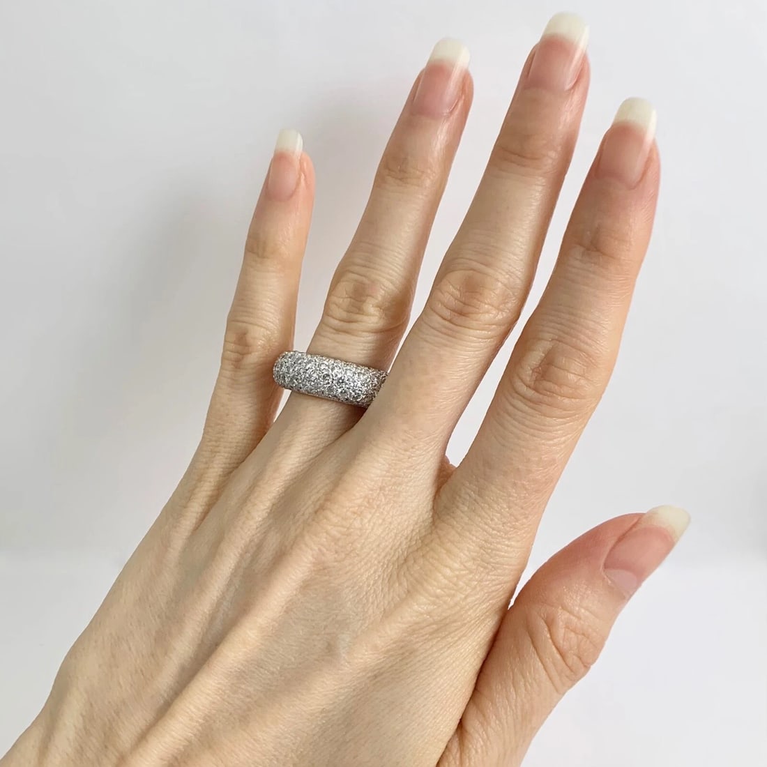 Wide Pave Diamond Dome Ring Statement Band 14K White Gold, 3.04 CTW - 4
