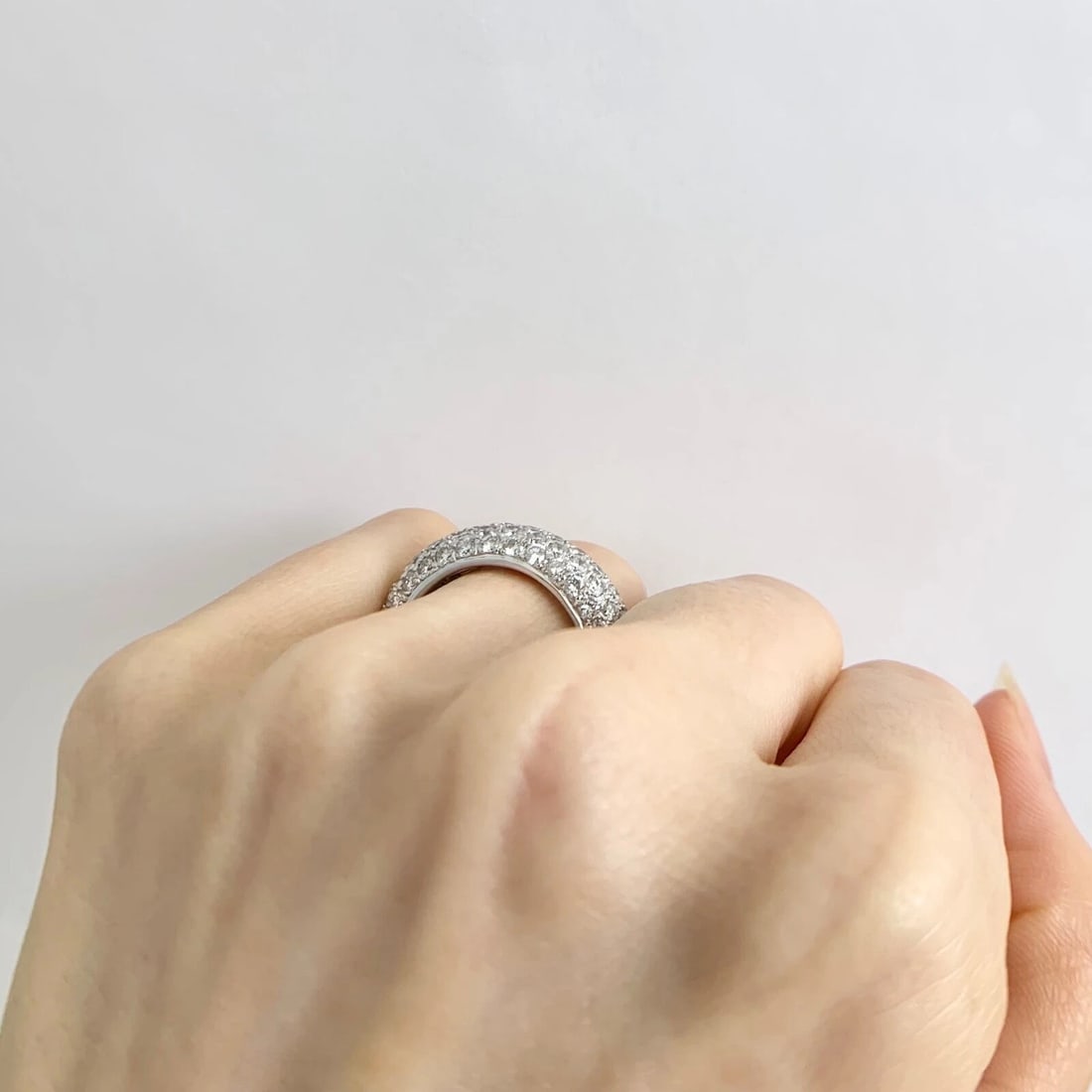 Wide Pave Diamond Dome Ring Statement Band 14K White Gold, 3.04 CTW - 5