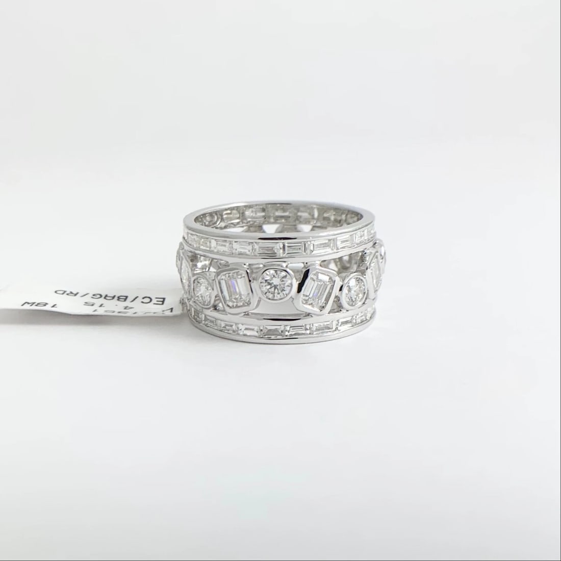 Wide Multishape Diamond Eternity Ring Statement Band 18K White Gold, 4.15 CTW - 7