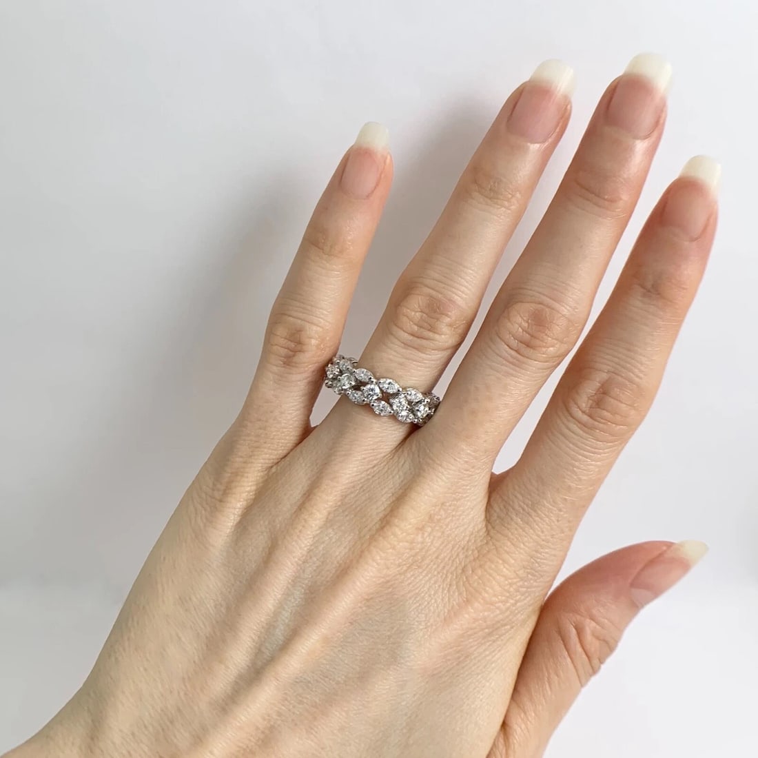 Wide Marquise Round Diamond Eternity Statement Band Ring 18K White Gold 2.96 CTW - 3