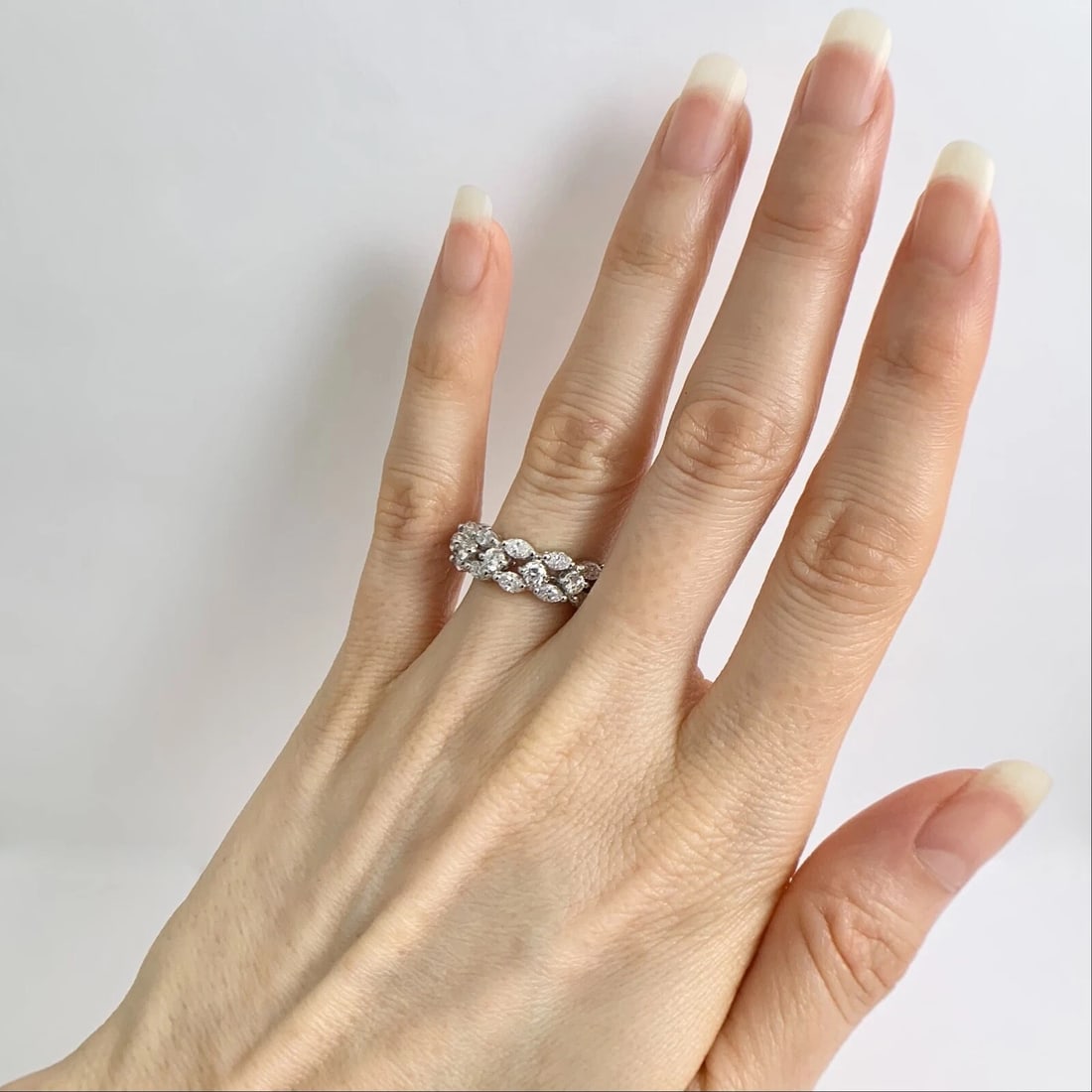 Wide Marquise Round Diamond Eternity Statement Band Ring 18K White Gold 2.96 CTW - 4