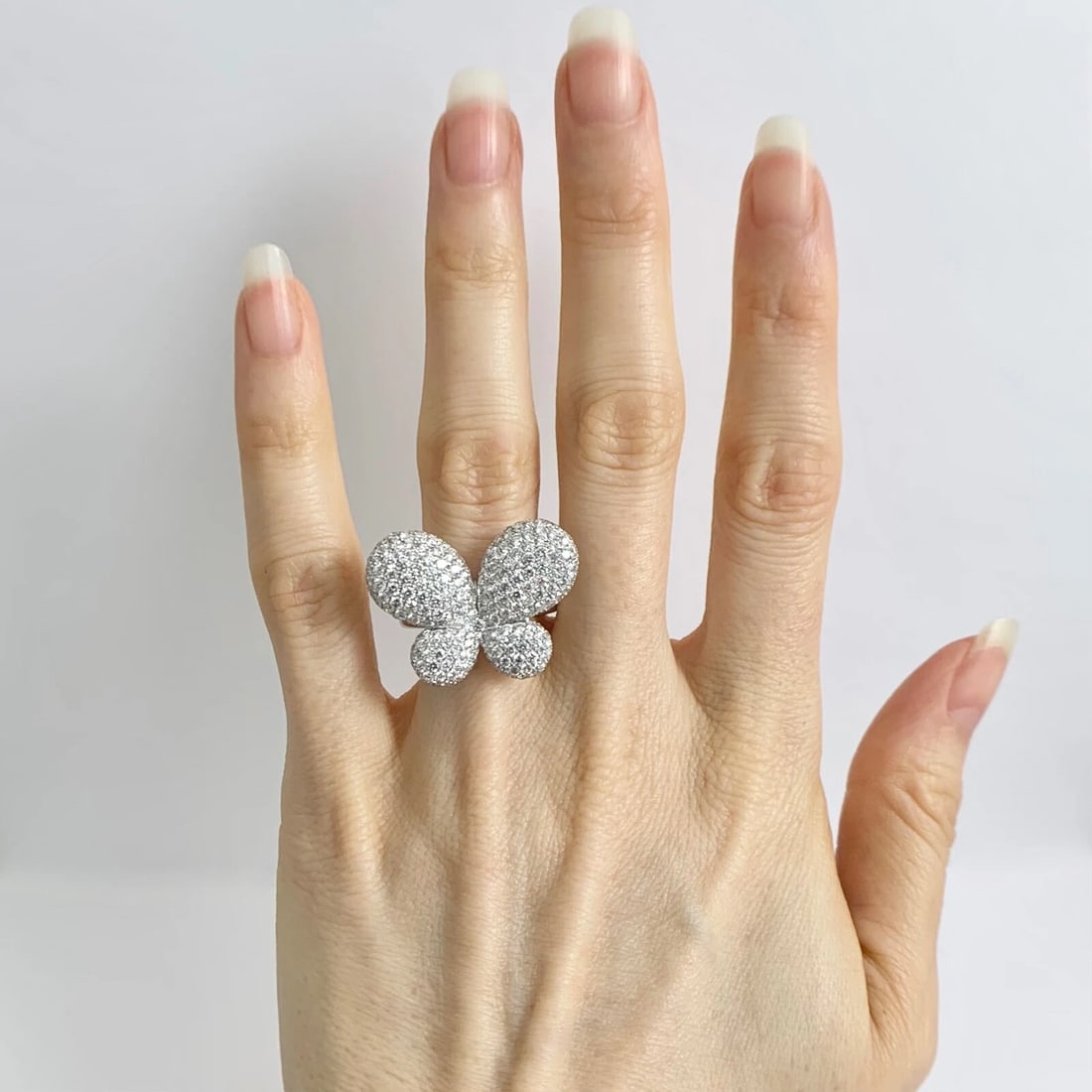 Pave Diamond Butterfly Statement Cocktail Ring 18K White Gold, 2.69 CTW - 2