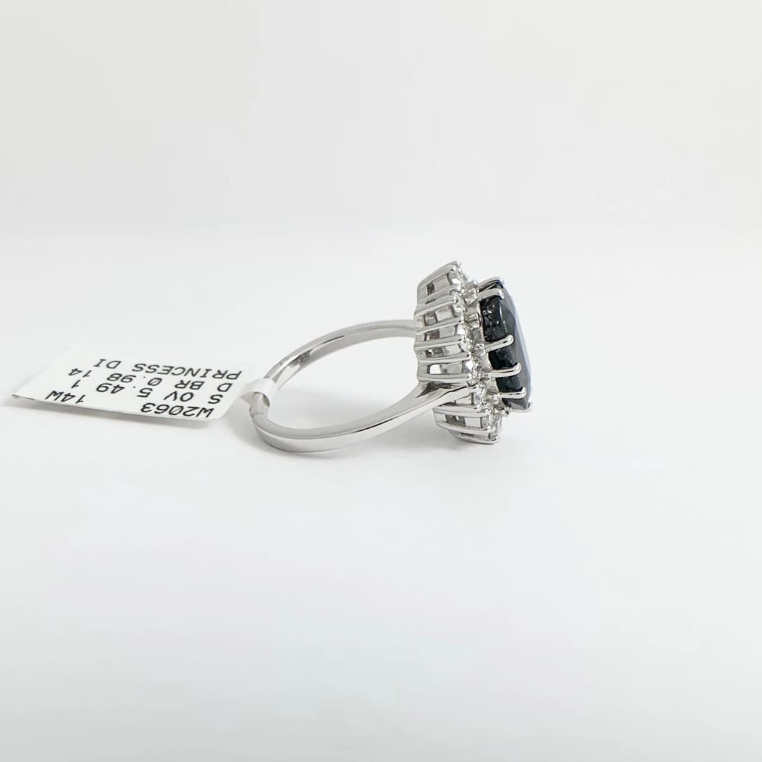 Oval Black Sapphire Diamond Halo Gemstone Ring 14K White Gold, 6.47 CTW - 8