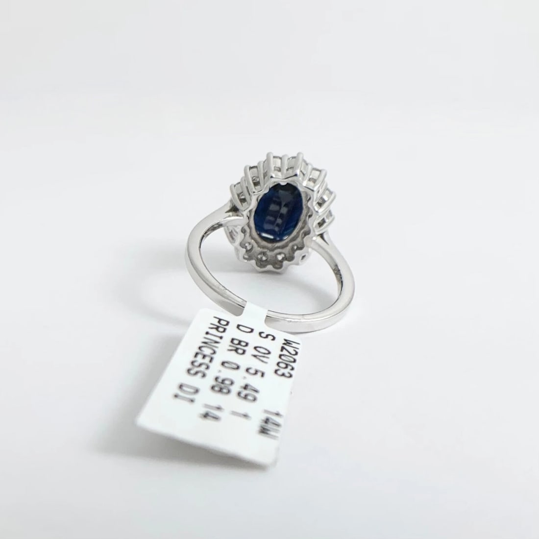 Oval Black Sapphire Diamond Halo Gemstone Ring 14K White Gold, 6.47 CTW - 9