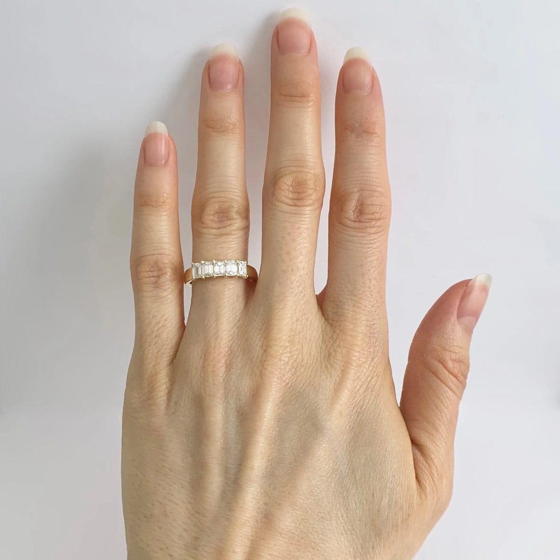 5-Stone Emerald Cut Diamond Wedding Band Ring 18K Yellow Gold, 1.37 CTW - 2