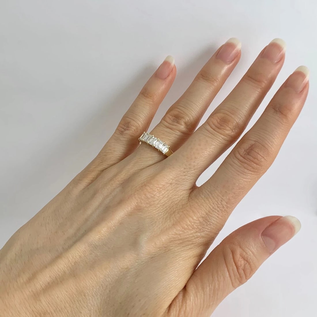 5-Stone Emerald Cut Diamond Wedding Band Ring 18K Yellow Gold, 1.37 CTW - 4