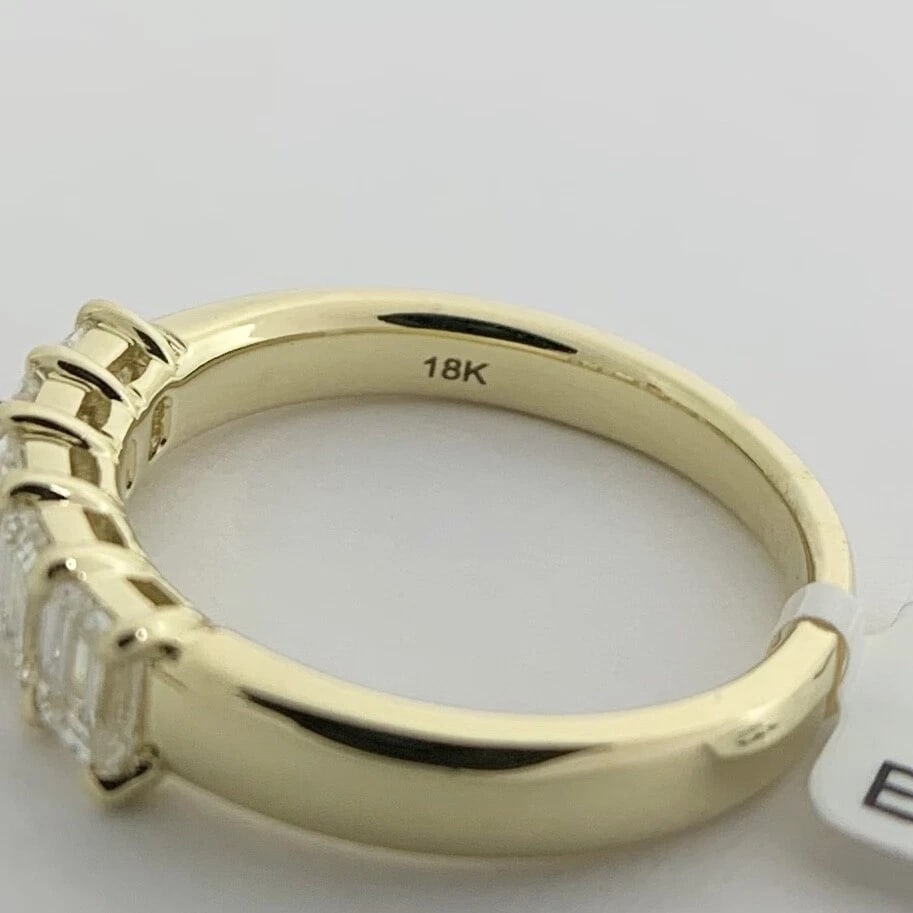 5-Stone Emerald Cut Diamond Wedding Band Ring 18K Yellow Gold, 1.37 CTW - 9