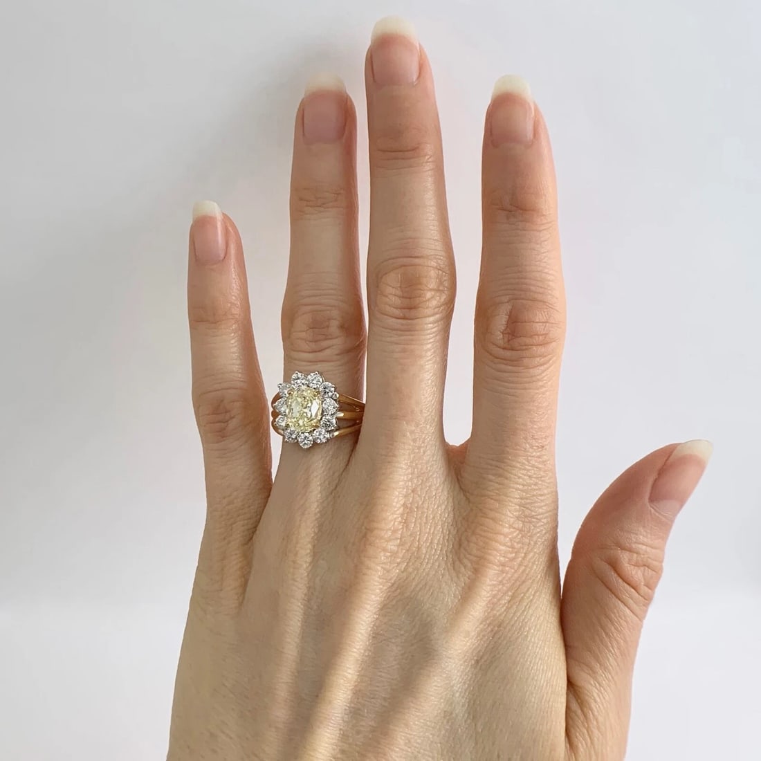 Fancy Light Yellow Oval Diamond Halo Statement Ring 14K Yellow Gold, 5.70 CTW - 3