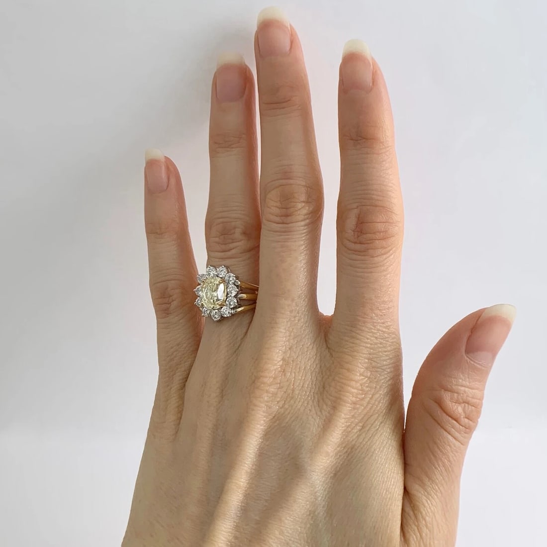 Fancy Light Yellow Oval Diamond Halo Statement Ring 14K Yellow Gold, 5.70 CTW - 4