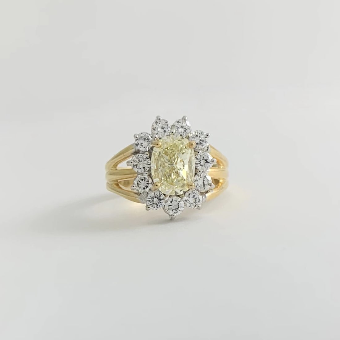 Fancy Light Yellow Oval Diamond Halo Statement Ring 14K Yellow Gold, 5.70 CTW - 7