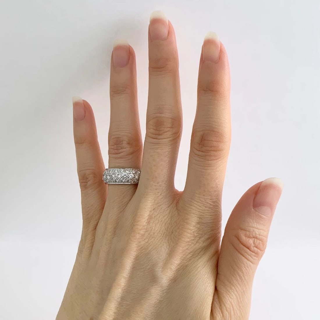 Wide Pave Diamond Eternity Wedding Band Ring 18K White Gold, 1.71 CTW, Size 6.25 - 3