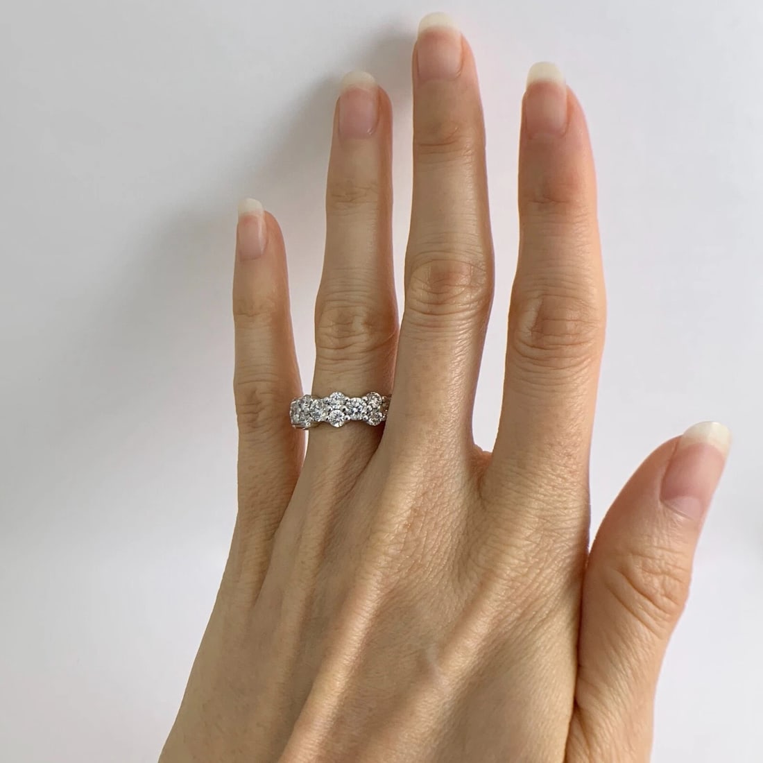 Cluster Round Diamond Eternity Wedding Band Ring 14K White Gold, 4.68 CTW - 3