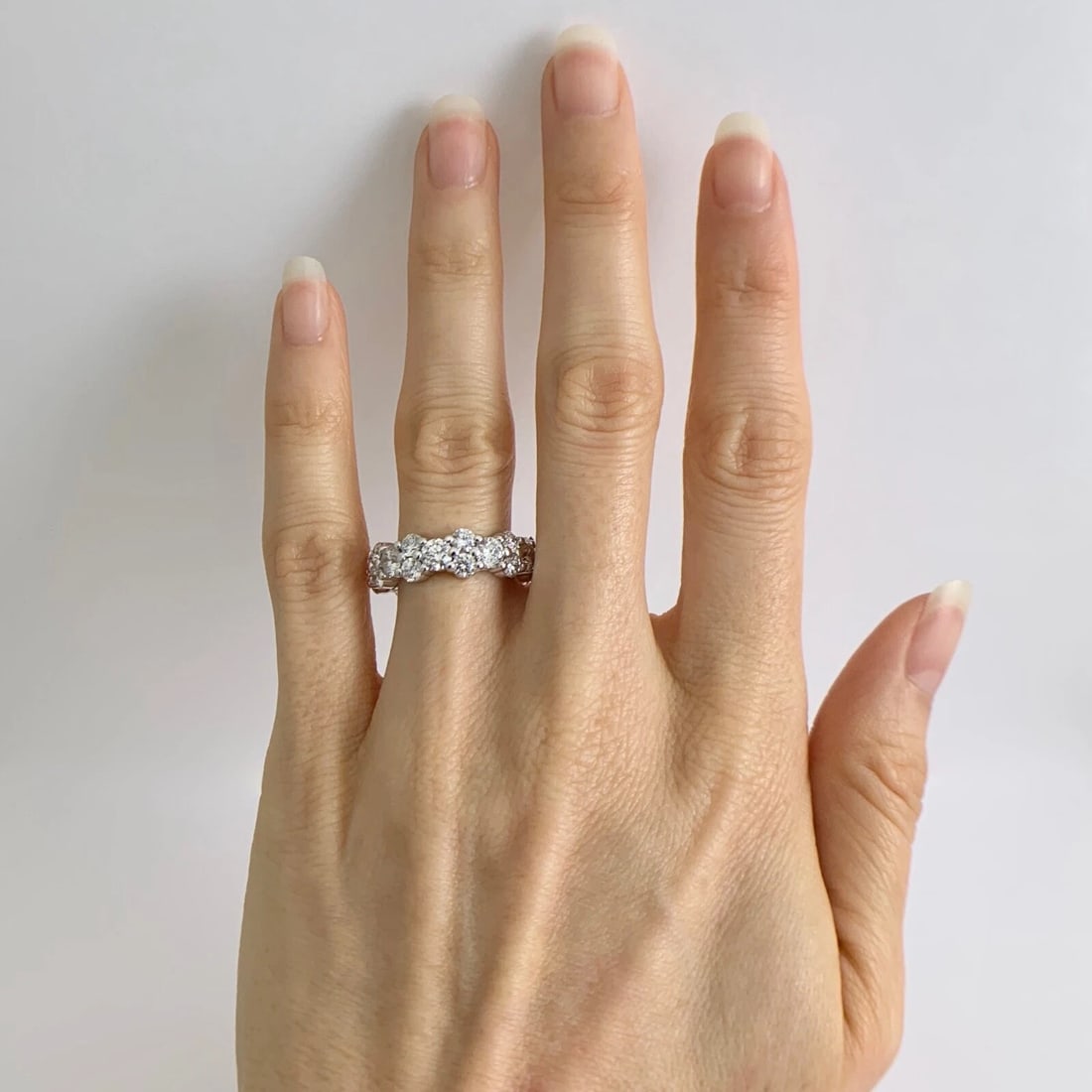 Cluster Round Diamond Eternity Wedding Band Ring 14K White Gold, 4.68 CTW - 4
