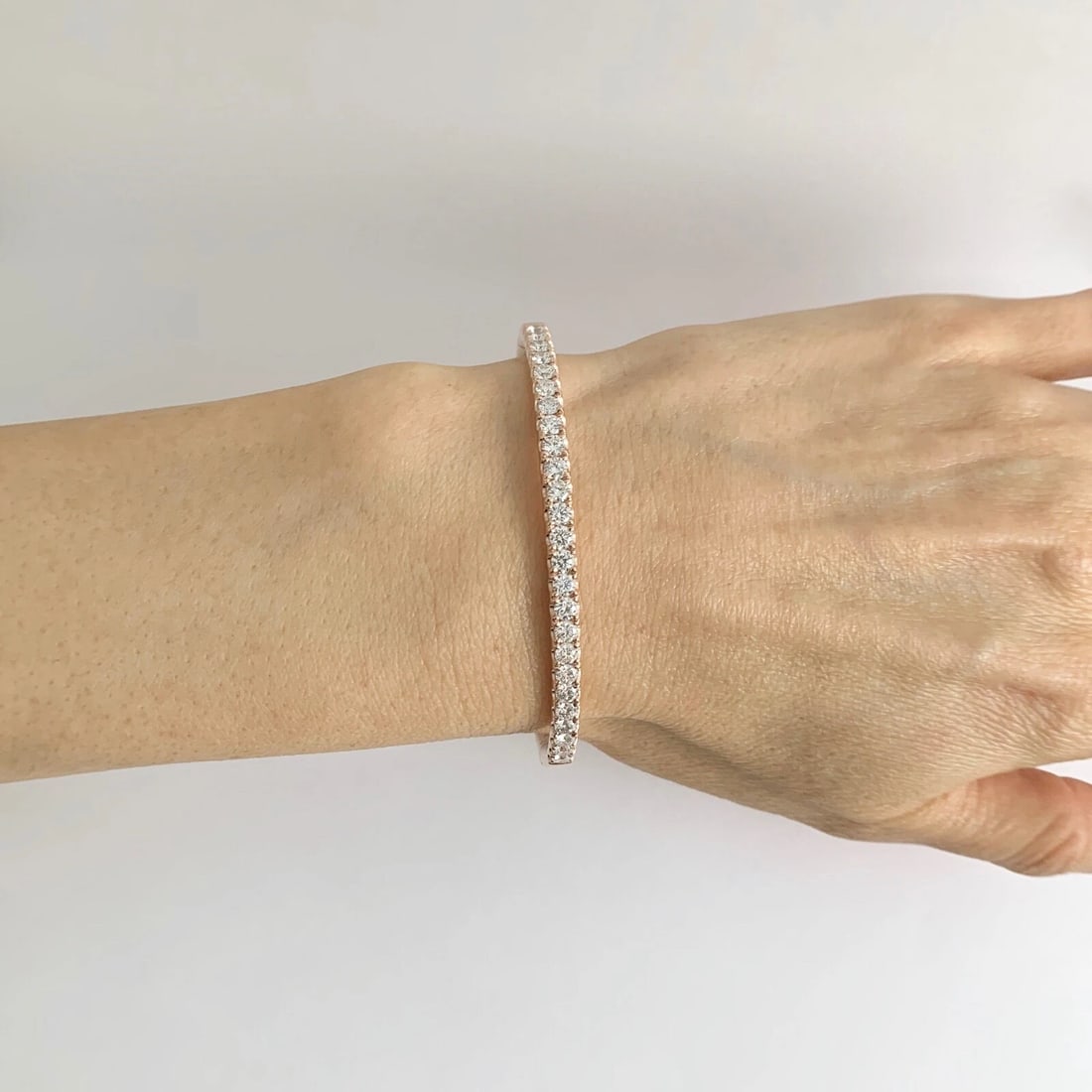 Diamond Bangle Bracelet With Clasp 14K Pink Rose Gold, 2.05 CTW, 15.32 Grams - 2