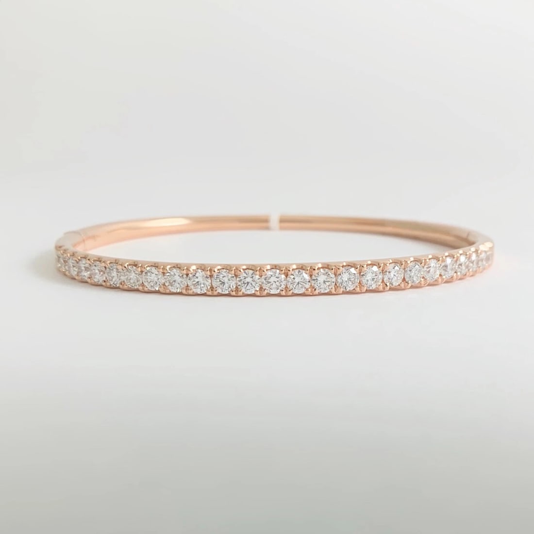 Diamond Bangle Bracelet With Clasp 14K Pink Rose Gold, 2.05 CTW, 15.32 Grams - 7