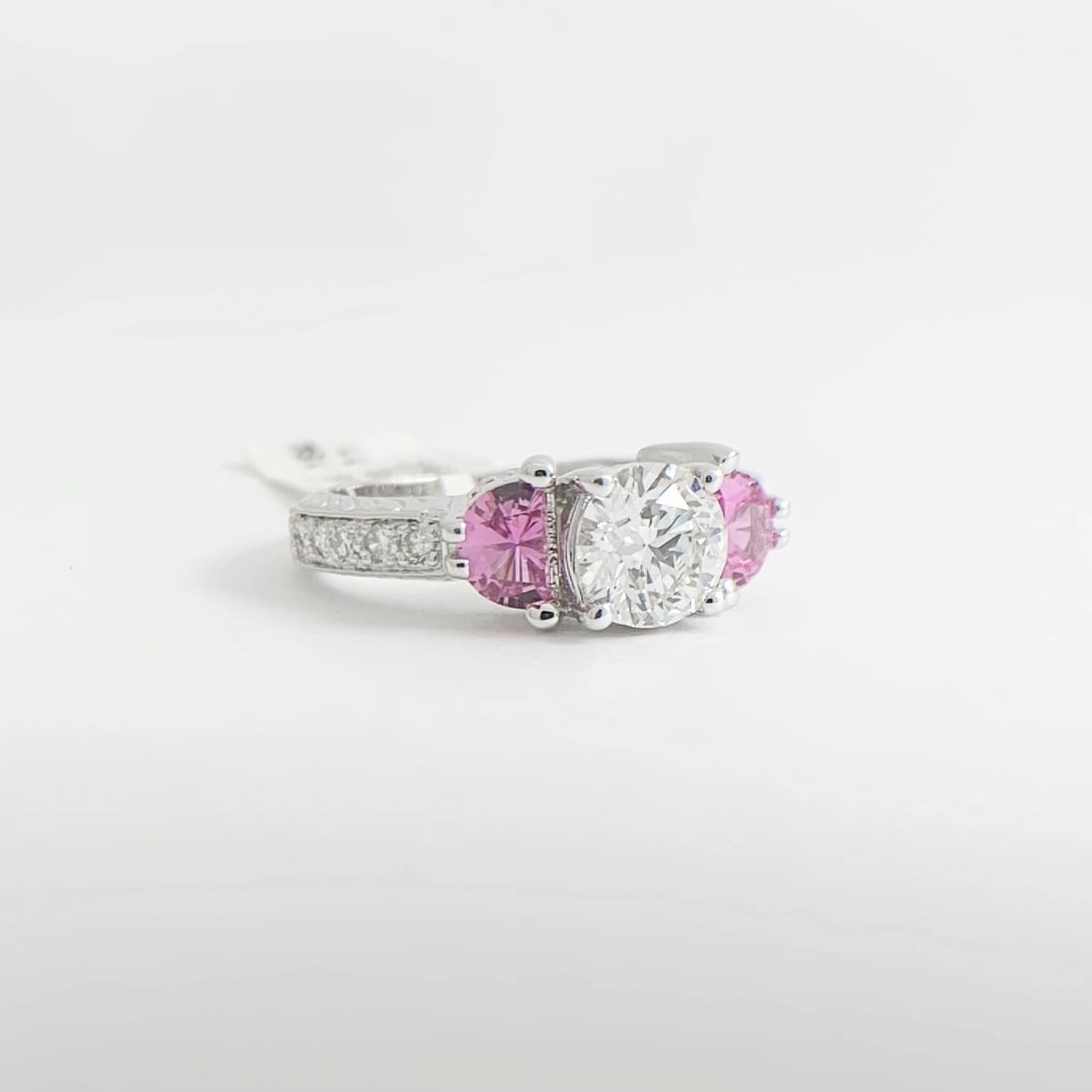 3-Stone Half Moon Pink Sapphire Diamond Engagement Ring 18K White Gold 2.18 CTW - 7