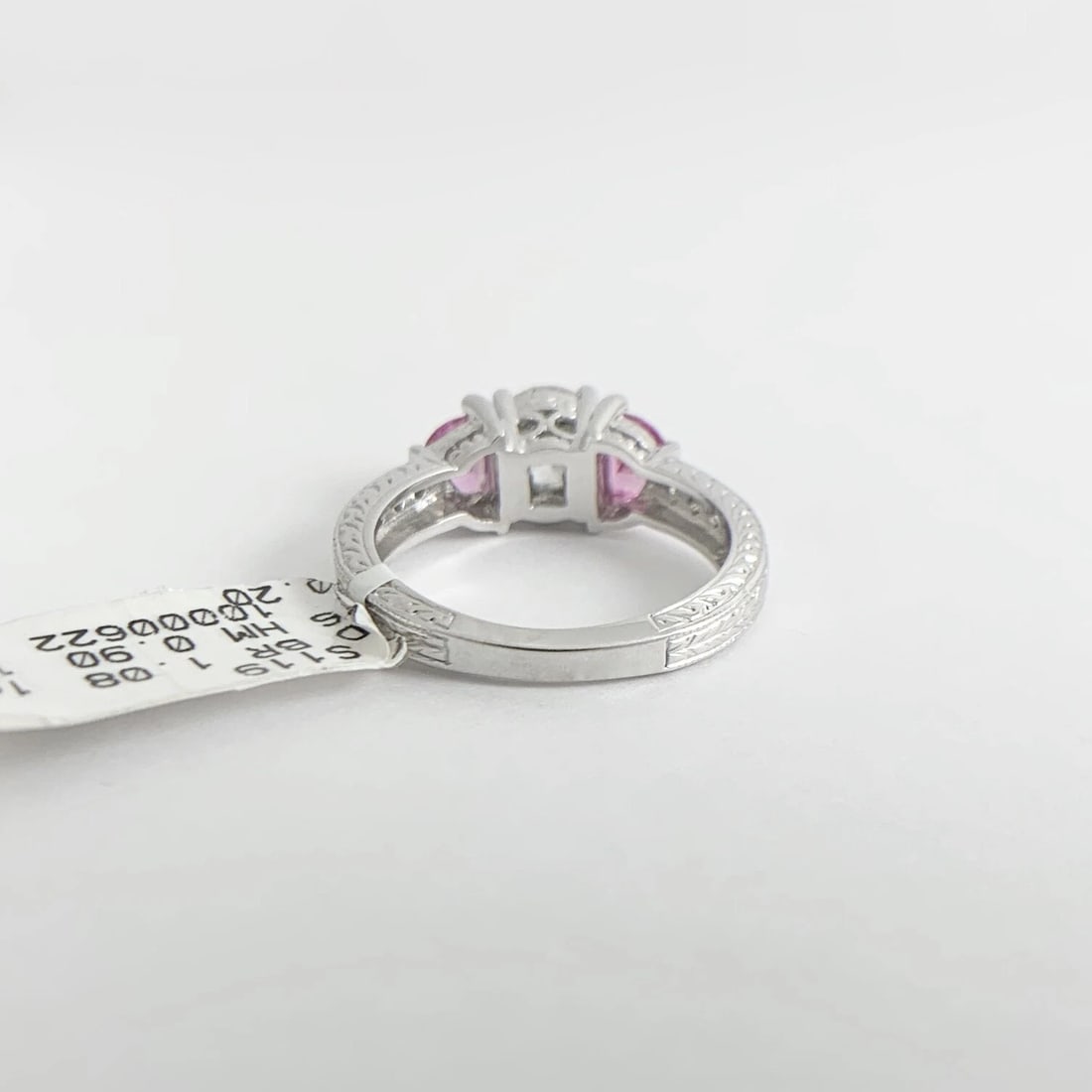 3-Stone Half Moon Pink Sapphire Diamond Engagement Ring 18K White Gold 2.18 CTW - 9