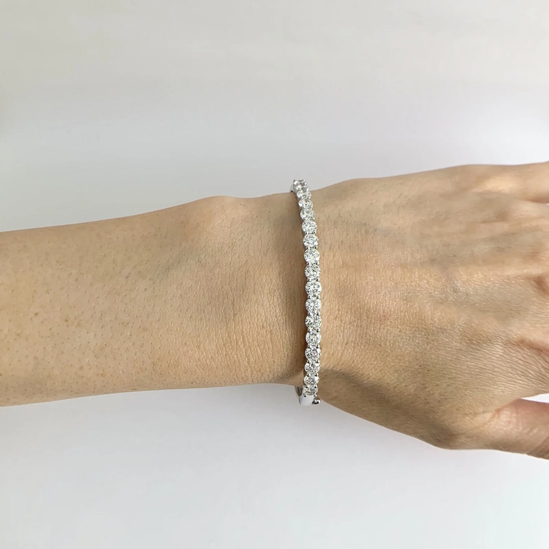 Diamond Bangle Bracelet 14K White Gold, 4.04 CTW, 12.73 Grams - 3