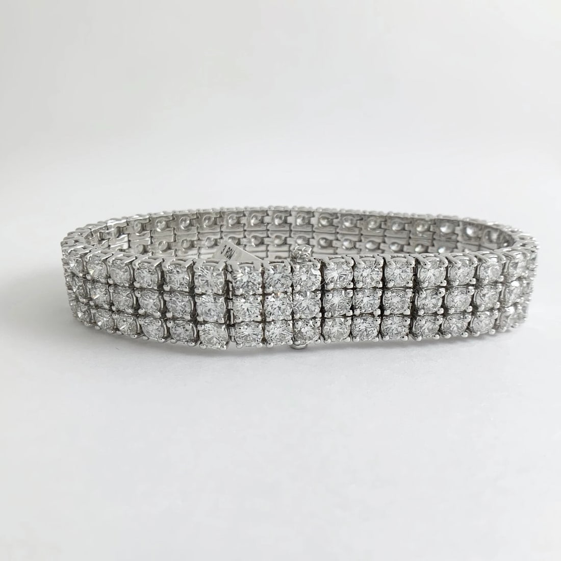 Wide 3-Row Diamond Bracelet 18K White Gold 30.95 CTW, 7 Inches, 63.35 Grams - 7
