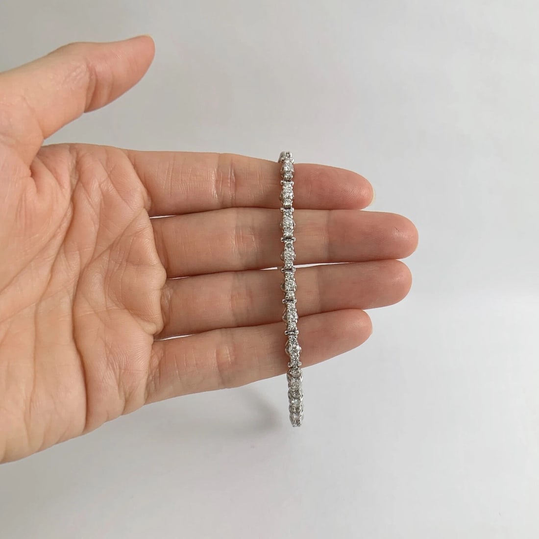 3-Stone Lucida Round Diamond Tennis Bracelet 14K White Gold, 3.14 CTW, 12.18 Gr - 2