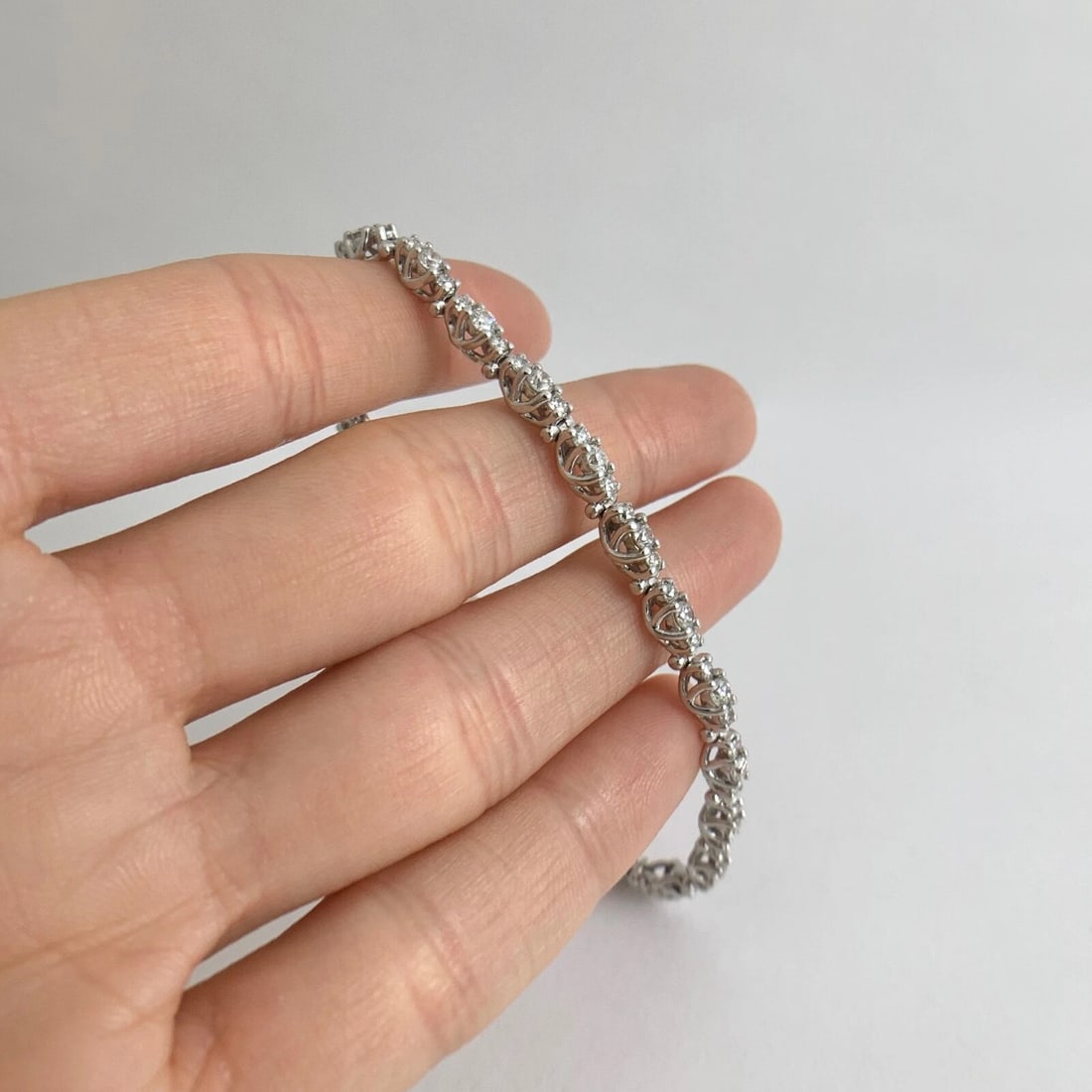 3-Stone Lucida Round Diamond Tennis Bracelet 14K White Gold, 3.14 CTW, 12.18 Gr - 3