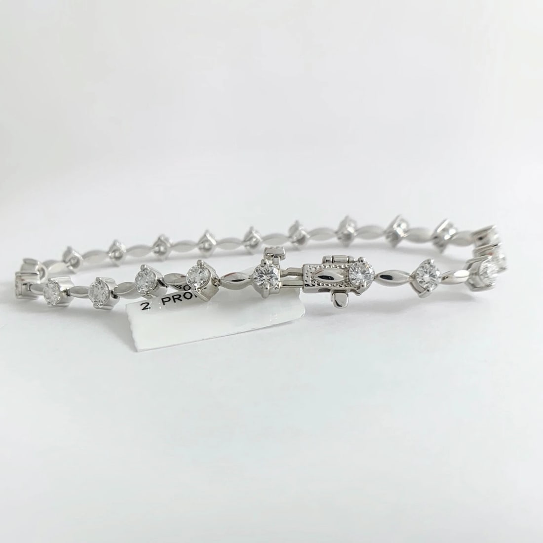 Round Diamond Bar Link Tennis Bracelet 14K White Gold, 3.07 CTW, 11.81 Grams - 8