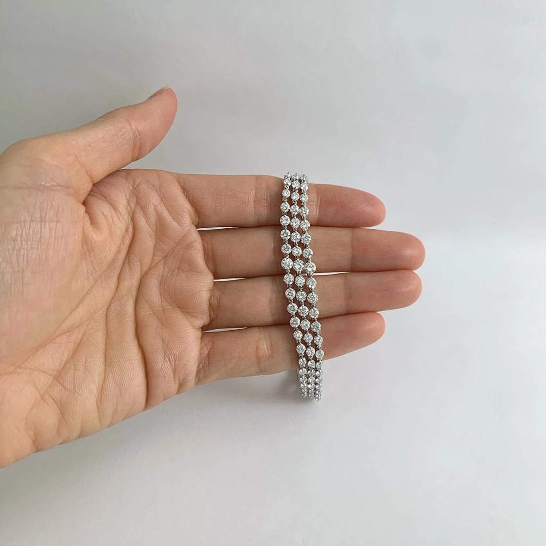Multistrand 3-Row Diamond Bracelet 18K White Gold, 8.25 CTW, 7 Inches, 23.47 Gr - 3