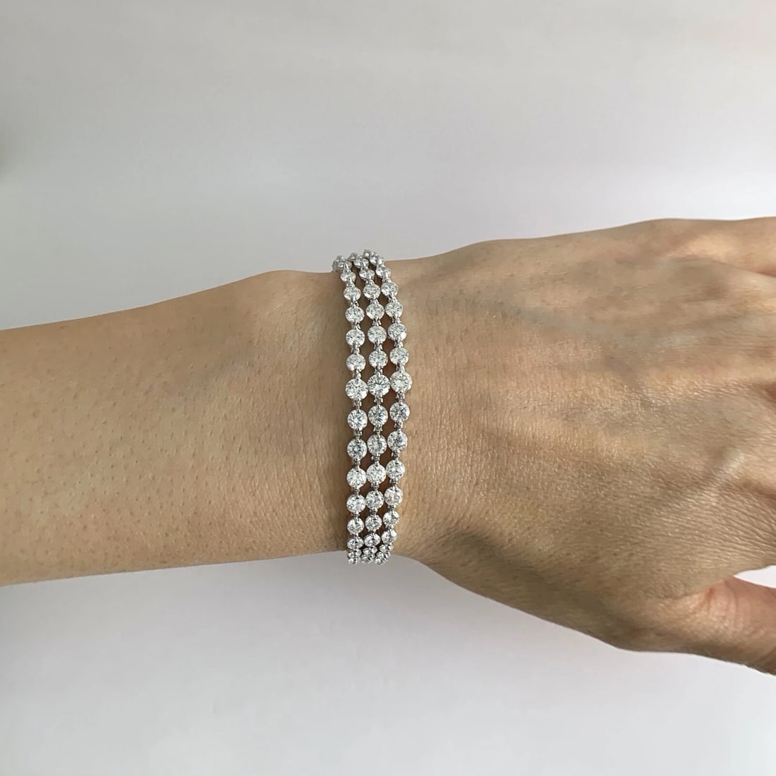 Multistrand 3-Row Diamond Bracelet 18K White Gold, 8.25 CTW, 7 Inches, 23.47 Gr - 4