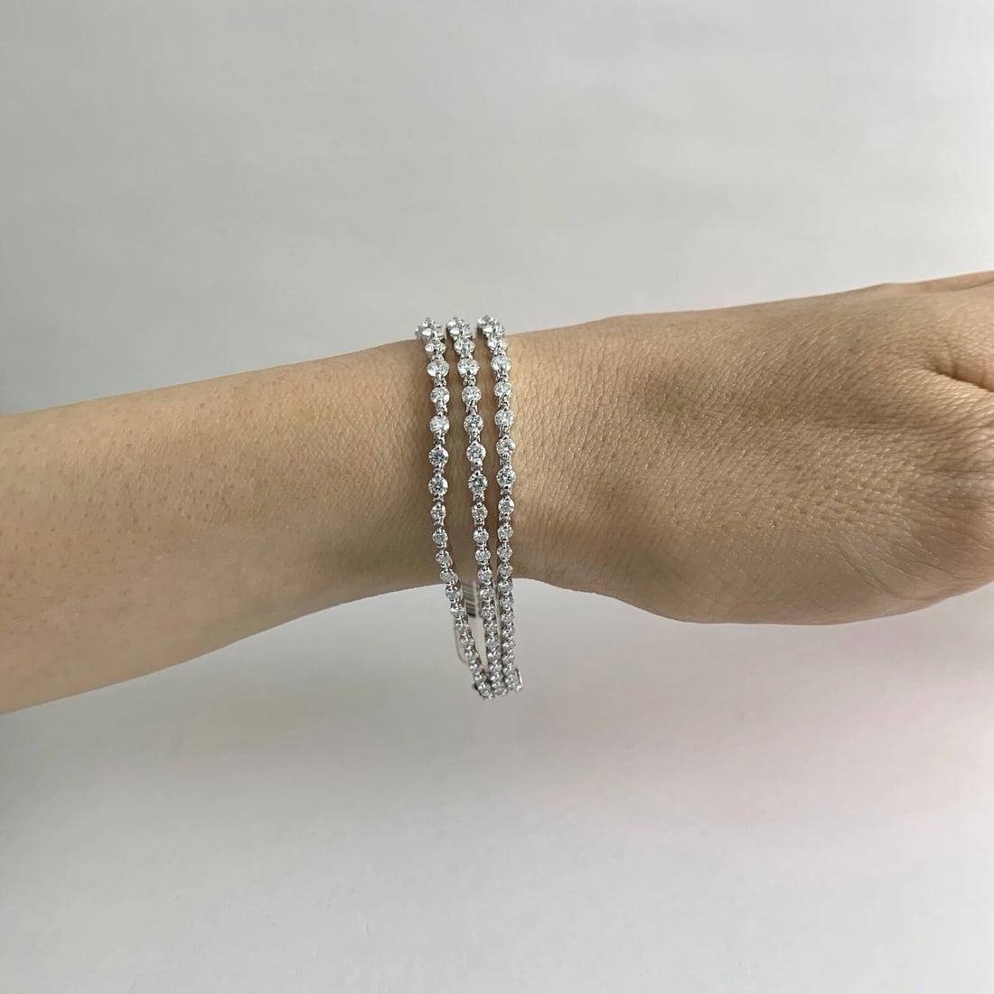 Multistrand 3-Row Diamond Bracelet 18K White Gold, 8.25 CTW, 7 Inches, 23.47 Gr - 6