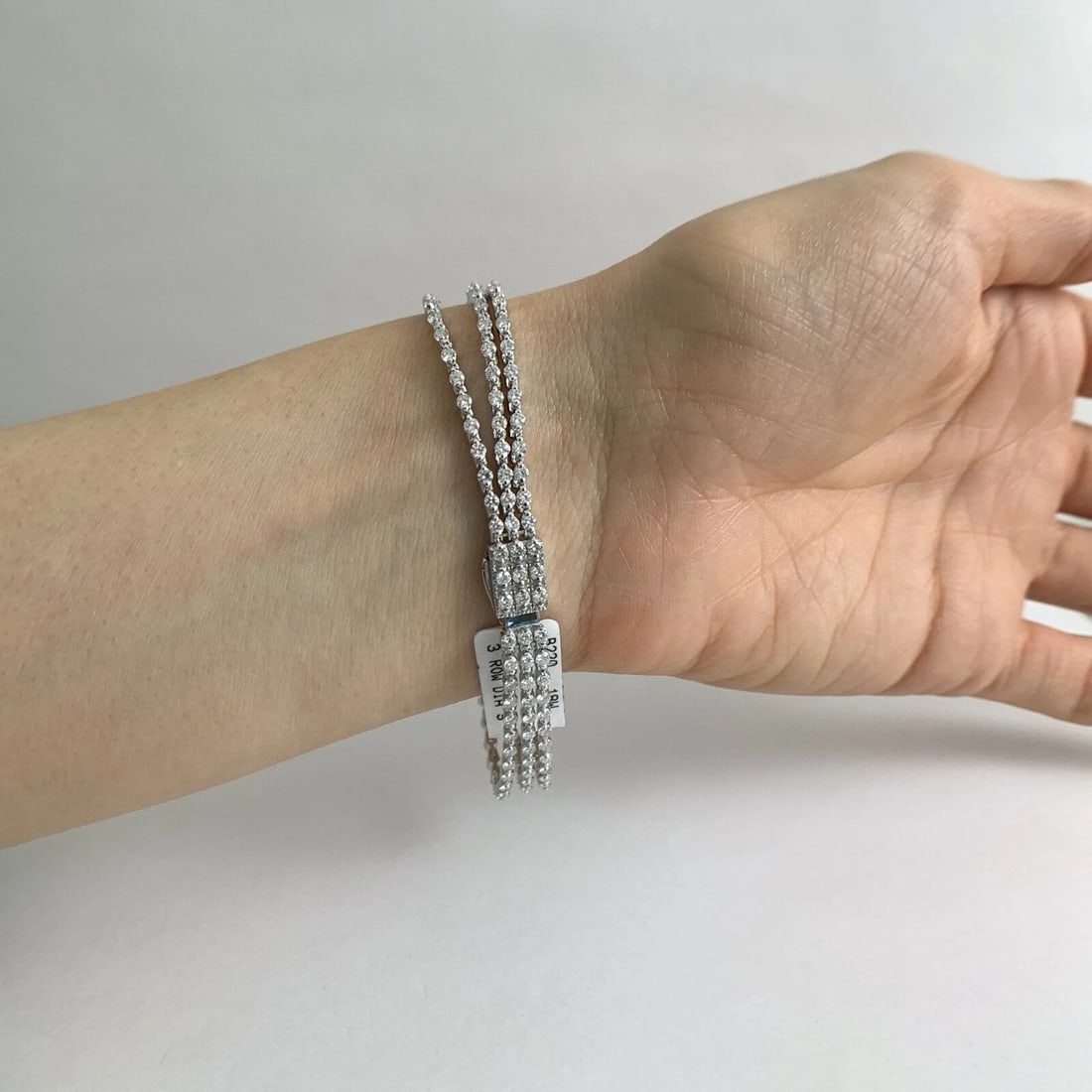 Multistrand 3-Row Diamond Bracelet 18K White Gold, 8.25 CTW, 7 Inches, 23.47 Gr - 7