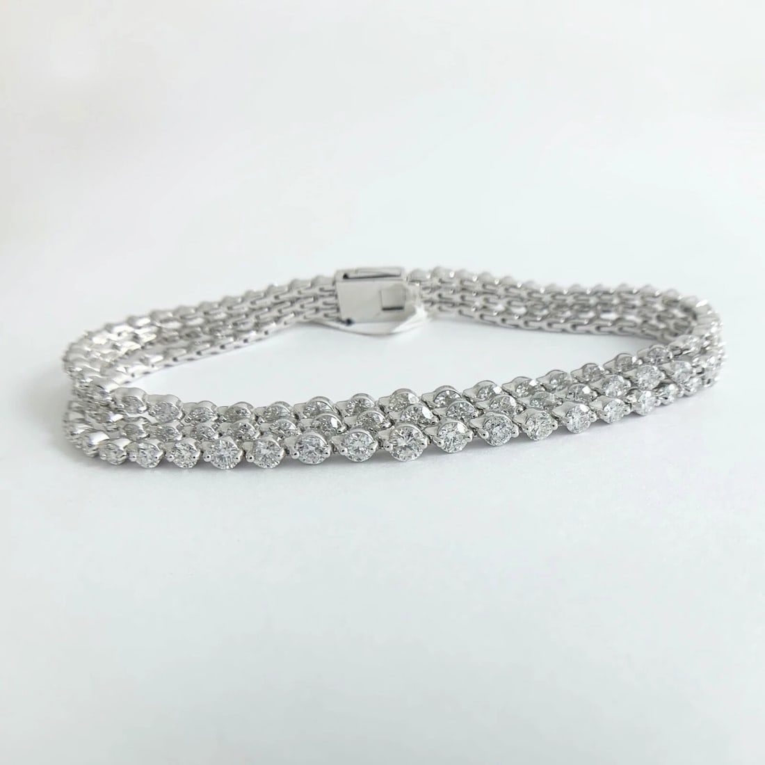 Multistrand 3-Row Diamond Bracelet 18K White Gold, 8.25 CTW, 7 Inches, 23.47 Gr - 8
