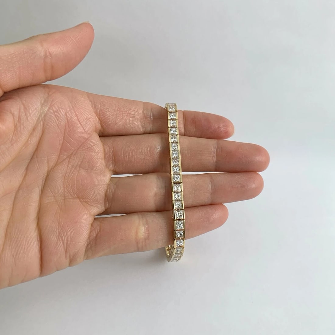 Princess Diamond Tennis Bracelet 14K Yellow Gold, 9.17 CTW, 7 Inches 15.00 Grams - 2