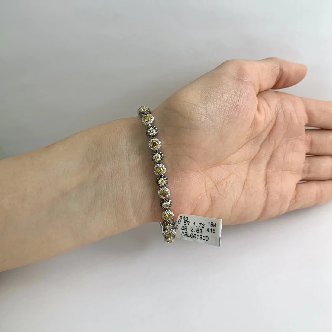 Black Yellow Diamond Halo Tennis Bracelet 18K White Gold, 4.35 CTW, 17.37 Grams - 5