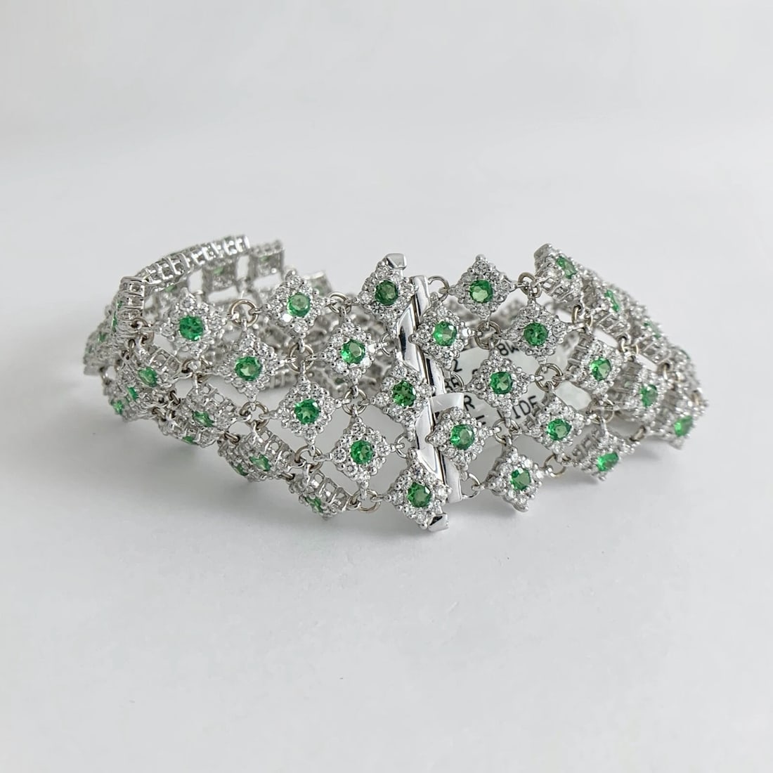 Wide Green Garnet Gemstone Diamond Bracelet 18K White Gold, 13.50 CTW, 35.67 Gr - 7